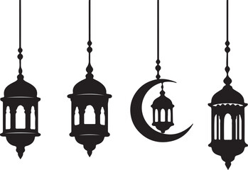 Obraz premium Ramadan human silhouette icons set with people praying, reciting the Quran, greeting and Islamic activities 