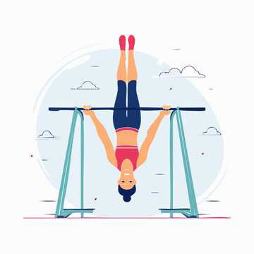 Woman performing gymnastics on parallel bars