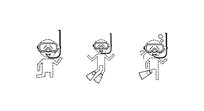 Illustration of Three Snorkelers with Diving Gear.