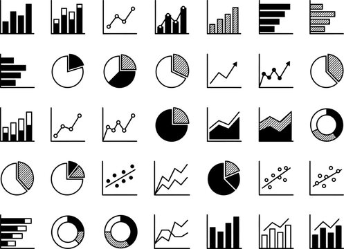 Collection of diverse chart and graph icons in a clean vector illustration style isolated on white background