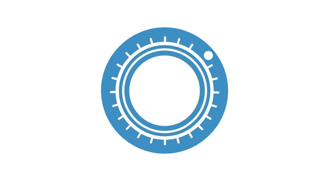 Blue circular dial icon with tick marks and indicator dot, flat vector illustration