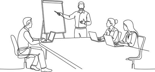 Business meeting, presentation with flip chart and laptops, team collaboration, concept, sketch © Wahid