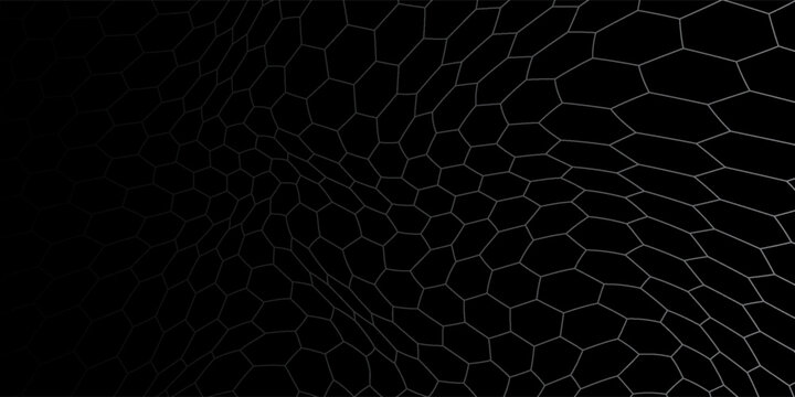 Technology vector abstract background with hexagons mesh,  wire net dimensional perspective.