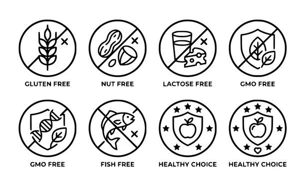 Dietary restriction and allergen free line icon vector collection isolated on white background