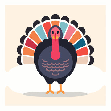 Cartoon Turkey with Colorful Fan Tail