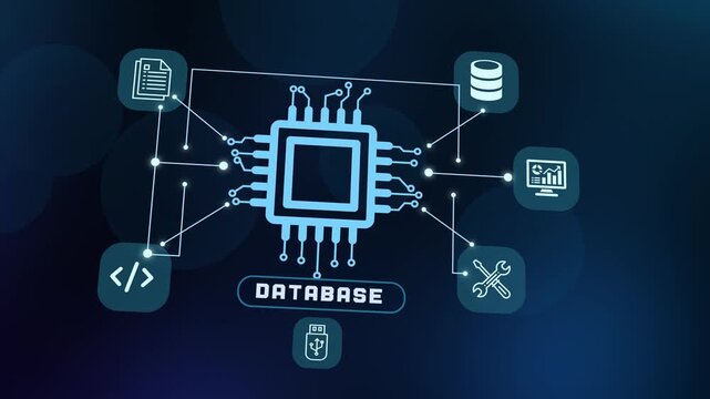 Central network processing unit connected to data storage centers and database management systems.