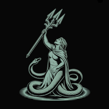 Mermaid Holding Trident in Water.