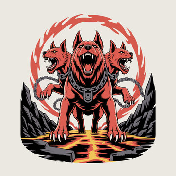 Three Headed Red Fierce Dog Creature.