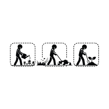 Step by Step Gardening Process Illustrated in Icons.