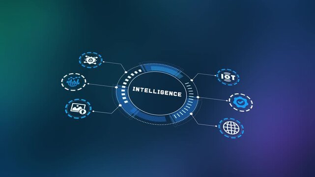 Artificial intelligence automation hub displaying smart machine learning processing nodes in video loop.