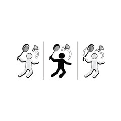 Fototapeta premium Three Cartoon Characters Playing Badminton and Tennis.