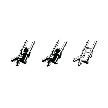 Illustrated sequence of person swinging on a swing set.