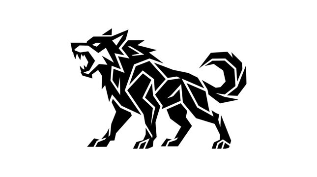 Geometric Black Wolf Illustration With Sharp Angles And Tail.