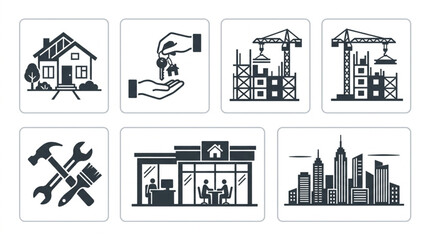 Naklejka premium Real Estate and Construction Icons Set.