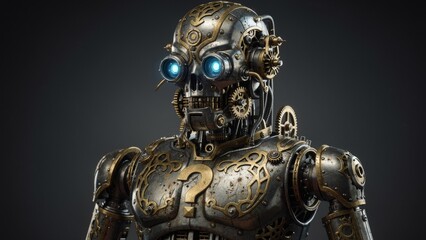 Fototapeta premium Steampunk Robot with Glowing Eyes and Intricate Gears