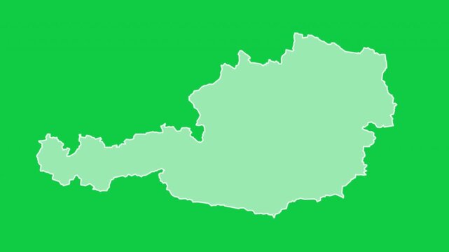 Austria map glow trace outline animation green background