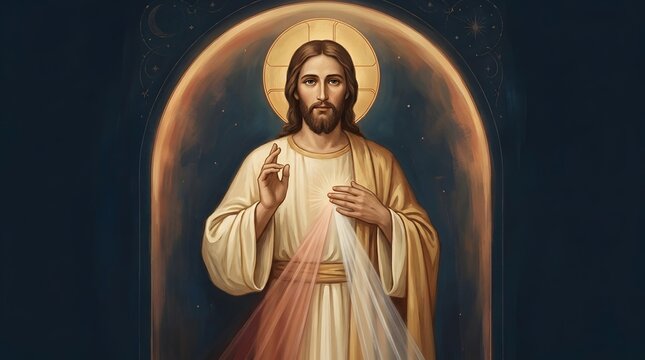 Jesus Misericordioso. Respectful Divine Mercy Inspired Jesus Devotional Illustration