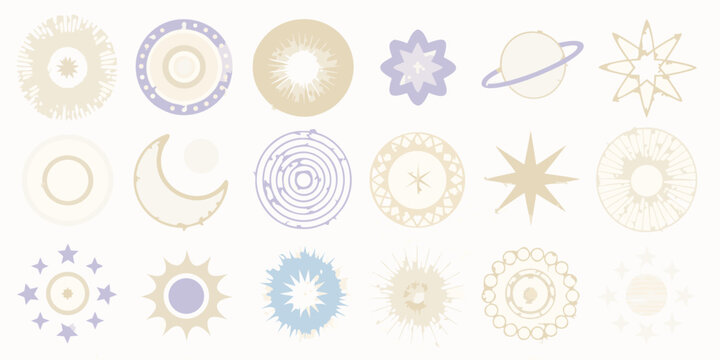 collection of stylized sun and space themed symbols vector illustration