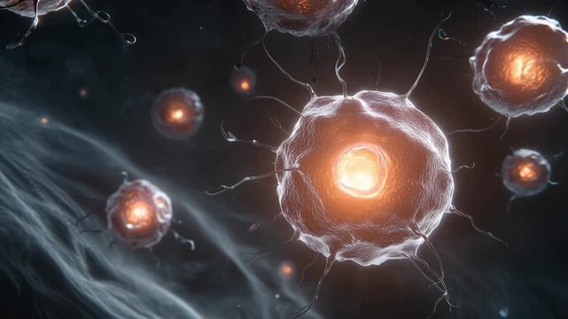 Cells move and interact in this animation, showing their structures and functions in detail.