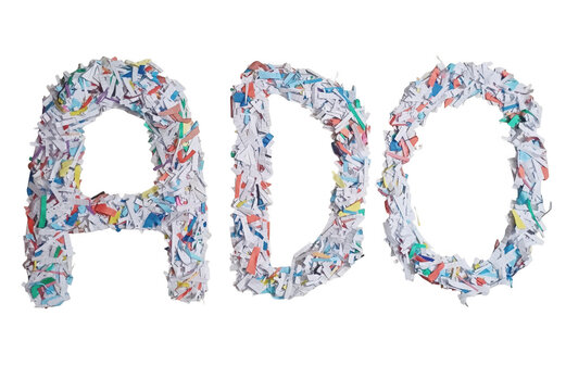 Colorful letters spelling ado in a playful style