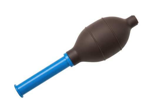 A blue and black rubber bulb used for inflating or deflating objects.