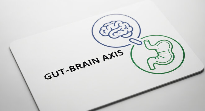 Gut brain axis microbiome health research illustration connecting brain and stomach concept image showing digestive nervous system communication