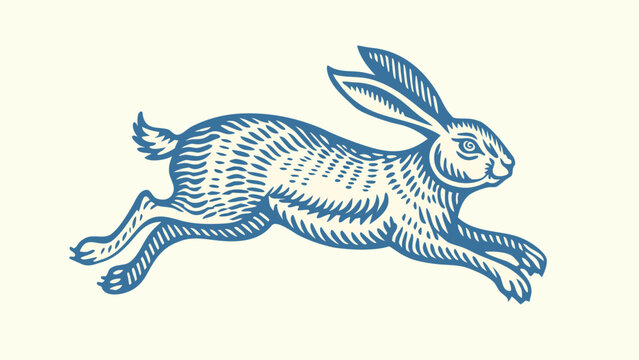 running hare illustration vintage engraved style