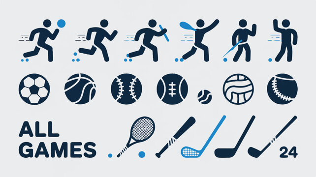 A set of nine celestial icons arranged in a pattern showcases various sports.