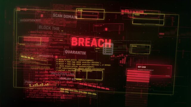 Cyber Security Breach HUD Interface with Warning Alerts