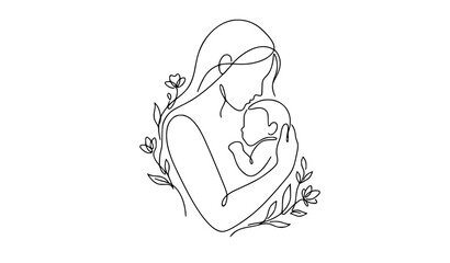 Minimalist Mother and Baby Line Art Vector for Mother’s Day Celebration © Tonmoy