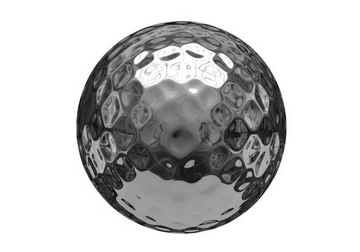 A reflective metallic sphere with intricate surface patterns and light reflections.