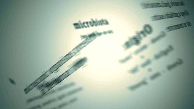 Microbiota definition infographic text explaining human body microflora population and symbiotic bacteria ecosystem research in 4K Ultra HD footage
