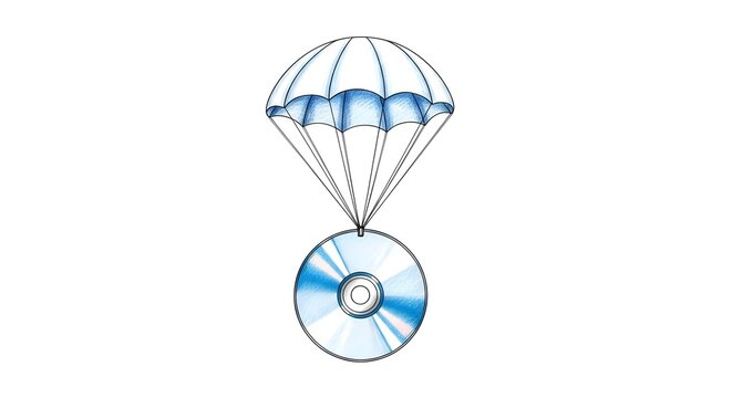 Digital Data Delivery Concept With Parachute And Compact Disc.