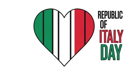 Republic of italy day heart shape with italian flag colors isolated on white background