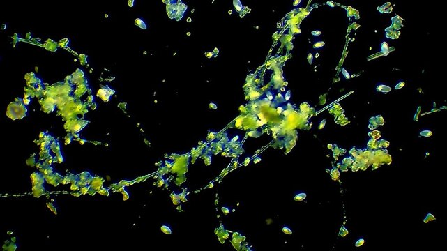 Paramecium micro organisms swimming under light microscope representing aquatic ciliate protozoa motility and unicellular cellular biology research in 4K Ultra HD footage
