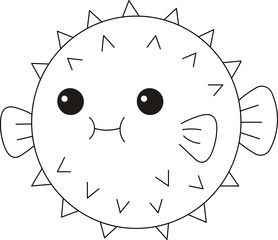 Spiky contour line sketch of a pufferfish puffing up its body into a ball © Totimoa