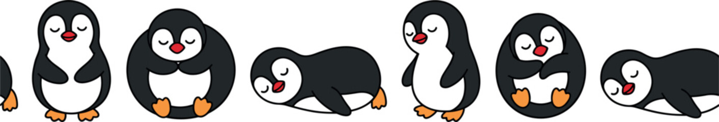 Cute Sleeping and Sitting Penguin Vector Set Featuring Six Cartoon Penguins in Different Relaxed Poses for Kids and Wildlife Designs © MDEsmayil