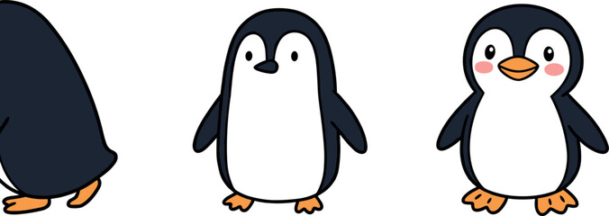 Cute Penguin Vector Set Featuring Three Penguins in Various Cartoon Poses Including Walking and Standing for Kids and Wildlife Designs © MDEsmayil