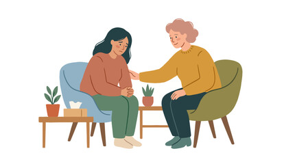 Fototapeta premium Man and woman sharing a supportive counseling conversation in a cozy room.