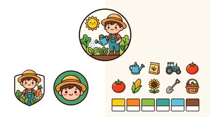 Obraz premium Cartoon farmer boy character icons.