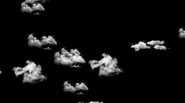 Isolated White Cumulus Clouds on Black Background