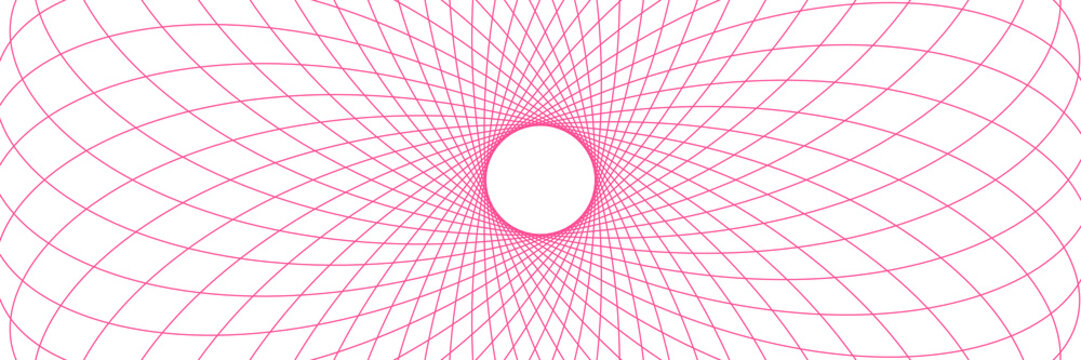Abstract pink guilloche banner with elegant geometric spirograph lace lines on white background