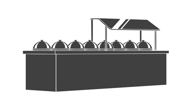 Buffet Food Service Station with Covered Dishes and Canopy - Vector Illustration