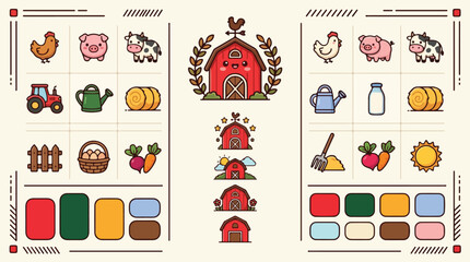 Obraz premium Farm icons and colorful palette.