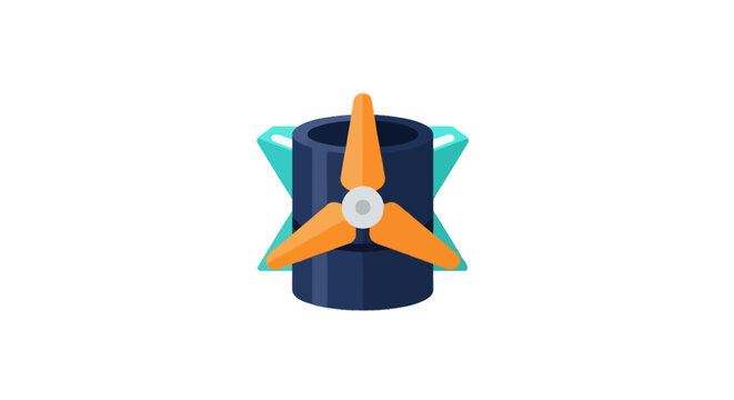Colorful three blade propeller on cylindrical base unit.