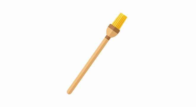 Wooden paint brush with yellow bristles and handle.