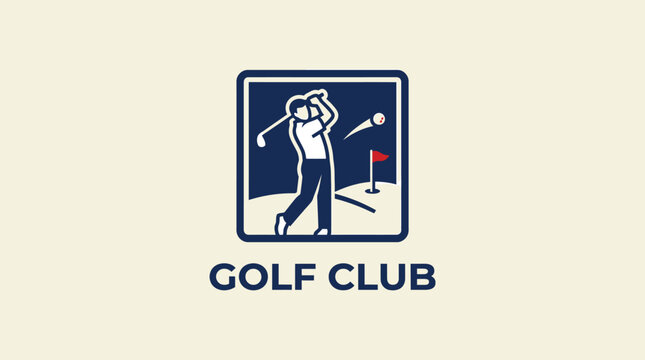 Golf Club Emblem Featuring Golfer Swinging Club on Course.