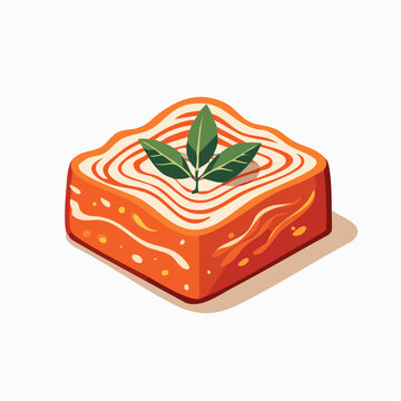 Stylized Illustration of Kimchi Slice with Leaves
