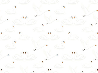  Seamless Swan Pattern with Multiple Poses Flying Swimming Couple Heart Shape Outline Style Repeating Elegant Birds for Fabric and Surface Design © MDEsmayil