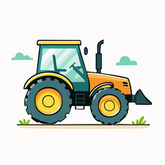 Naklejka premium Cartoon Tractor with Front Loader